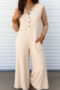 Beige Textured Jumpsuit RTS