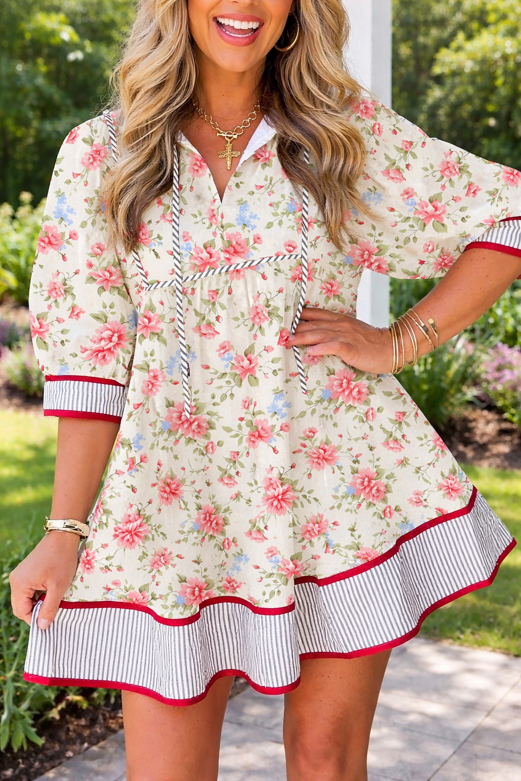 Apricot Puff Floral Dress RTS