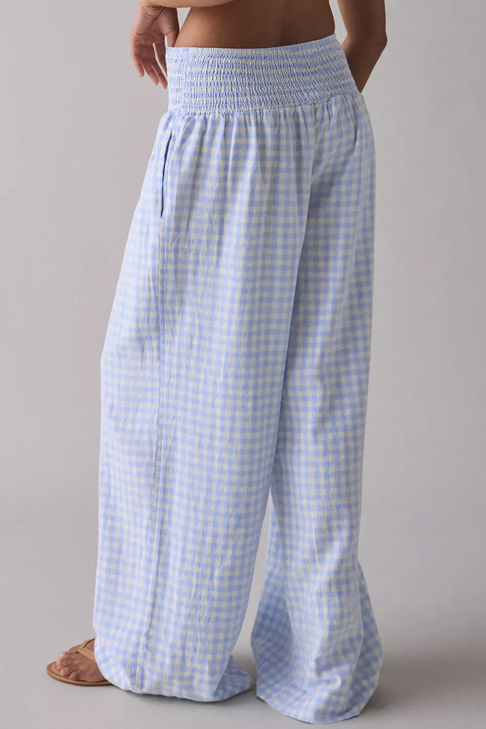 Blue Plaid Smocked Loose Pants RTS