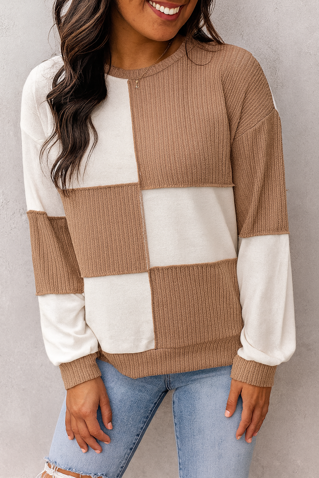 Beige Colorblock Checkered Jumper RTS