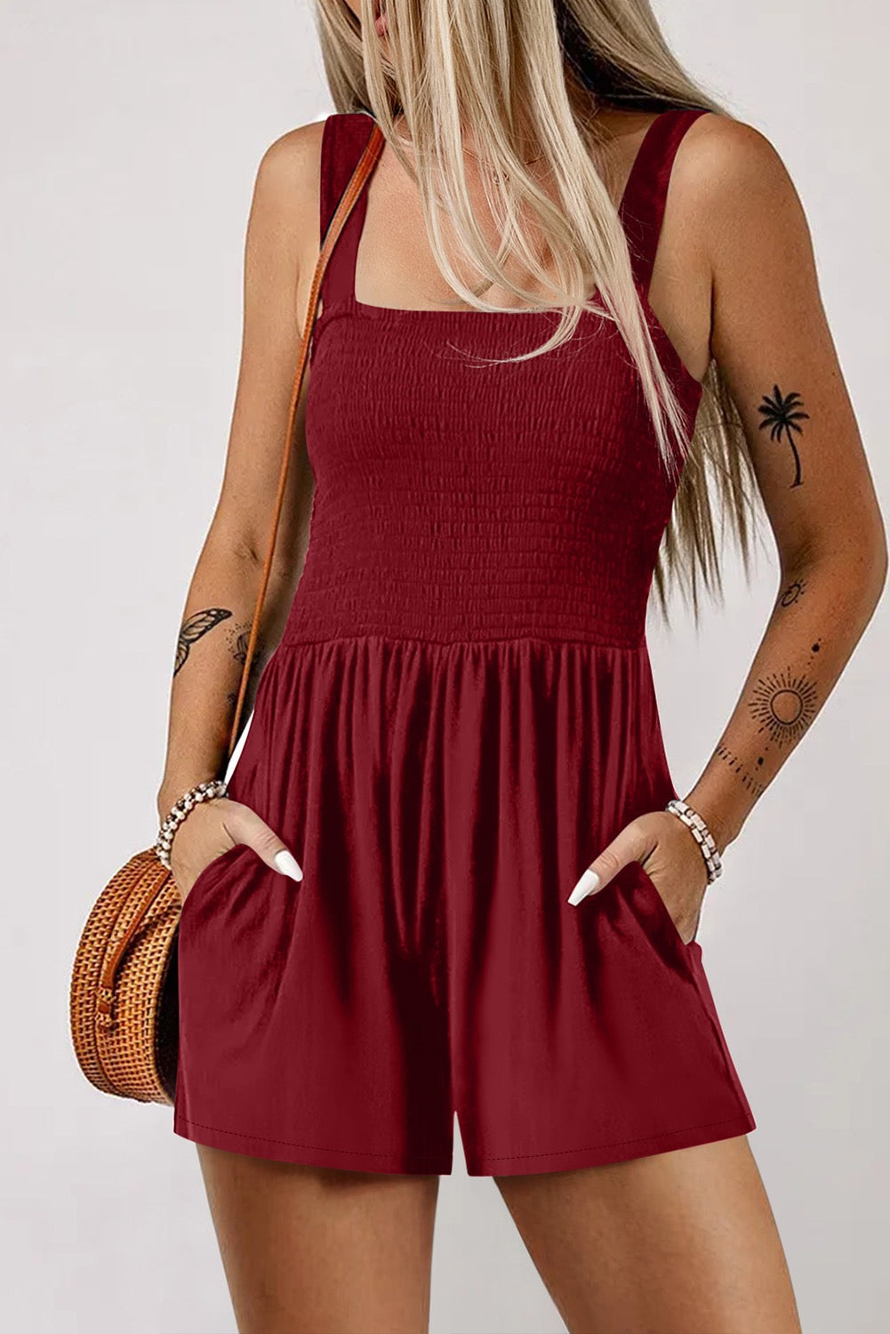 Burgundy Smocked Romper RTS