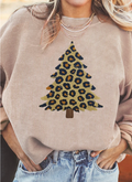 APRICOT LEOPARD CHRISTMAS TREE RIBBED SWEATSHIRT RTS